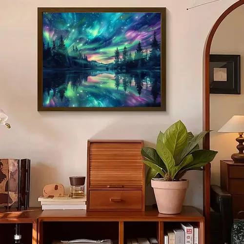 Vista 7 de Hutarosl Pintura por números para adultos, lienzo Aurora por números para adultos, pintura de cielo estrellado por números para adultos, kits