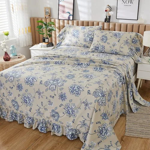 Vista 20 de ABREEZE Juego de sábanas con estampado floral beige, juego de ropa de cama bohemio, juego de ropa de cama de lujo de 4 piezas, medallón de damasco