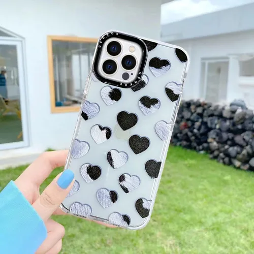 Vista 2 de Funda compatible con iPhone 13 Pro Max con estampado de vaca, transparente y transparente con dibujo de piel de animal blanco y negro, diseño