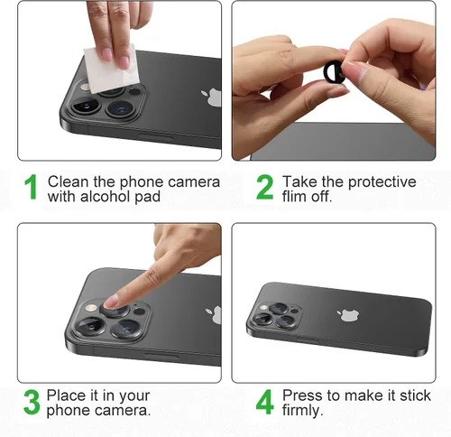 Vista 6 de Protector de lente de cámara para iPhone 13 Pro Max de 6.7 pulgadas y iPhone 13 Pro de 6.1 pulgadas, anillo 3D de aluminio de aviación, vidrio