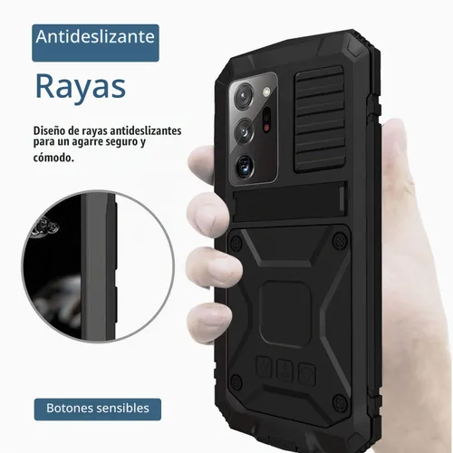 Vista 2 de Simicoo Funda de metal compatible con Samsung Note 20 Ultra con protector de pantalla militar, resistente a prueba de golpes, con soporte para Negro