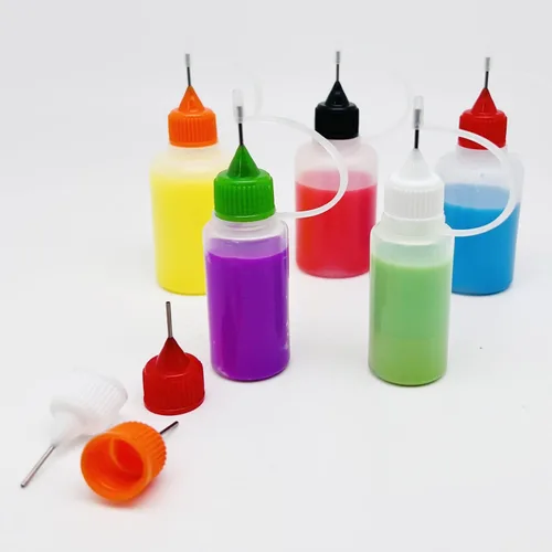 Vista 6 de 12 botellas aplicadoras de punta de precisión, 6 piezas de 1 onza y 6 botellas de pegamento translúcido de 0.5 onzas, con 2 mini embudo