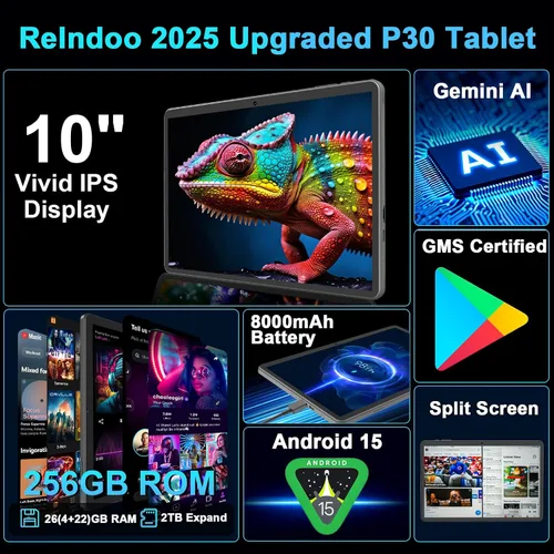 Vista 2 de 2026 AI Android 15 Tablet con teclado, 26GB+256GB+2TB Expandir (verde) 10 Inch Tablet PC with Gemini AI, Octa-Core, 8000mAh, 5G WiFi, Widevine L1