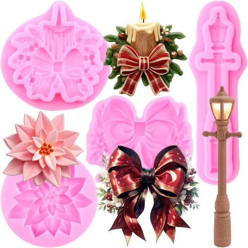 Vista 10 de Mujiang Moldes de silicona de muñeco de nieve de Navidad, molde 3D para castillo de Navidad, moldes de chimenea para decoración de pasteles