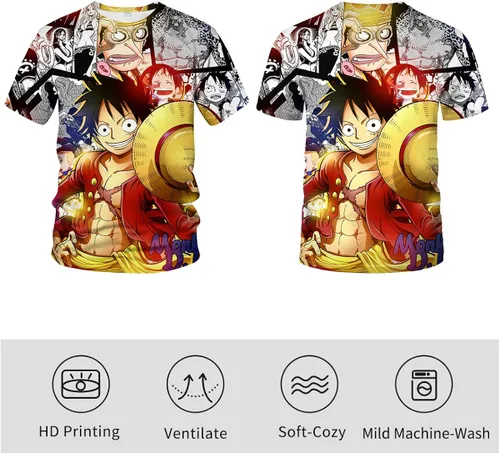Vista 3 de Faiwvhe Anime T-Shirt Creative Role Monkey DLuffy,Zoro,3D Printed Tee Shirts