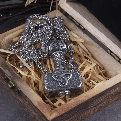 Vista 2 de Personalizar Martillo de los Vikingos nórdicos Mjolnir Runa escandinava Amuleto Collar Cadena de acero inoxidable Vegvisir Ancla Colgante Joyería
