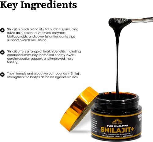 Vista 5 de Resina Shilajit del Himalaya prémium para hombres y mujeres, 500 mg de potencia máxima orgánica, probada en laboratorio estadounidense para pureza