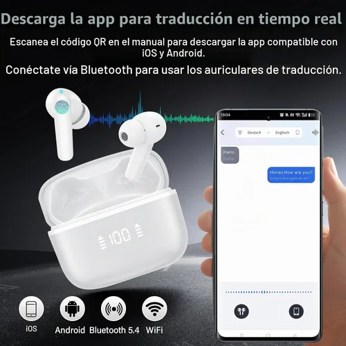 Vista 2 de Auriculares inalámbricos, auriculares Bluetooth 5.4 de 48 horas de reproducción, auriculares Bluetooth estéreo con pantalla LED, llamada clara, IPX7