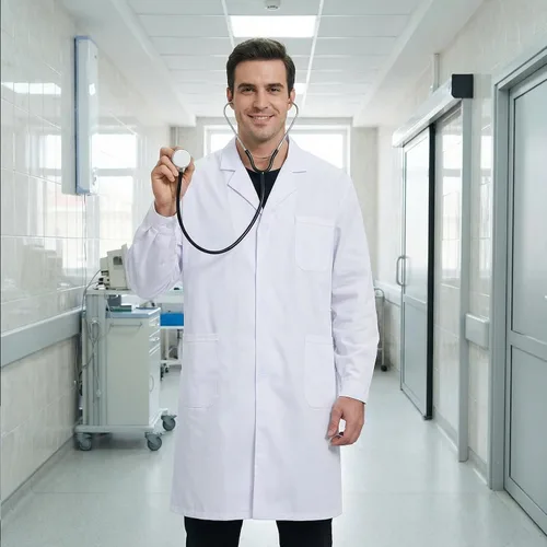 Vista 3 de Disfraz de científico médico para mujeres y hombres, para Halloween, manga de botón blanco, abrigos de laboratorio, unisex, accesorios de enfermera
