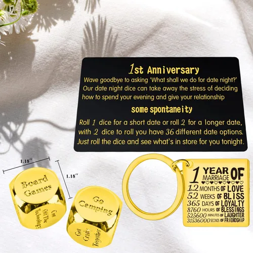 Vista 3 de Dados de primer aniversario, dados de primer aniversario de boda para parejas, regalo de 1 año de aniversario, fecha de noche, 1 aniversario