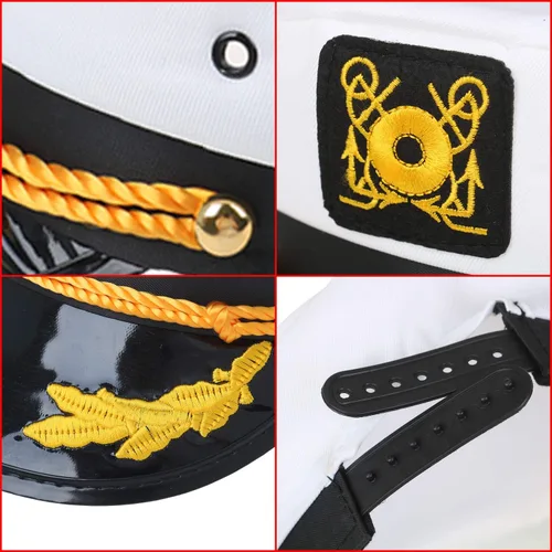 Vista 7 de Olgaa Paquete de 4 sombreros de capitán ajustables para yate, azul marino, accesorios de crucero familiar para hombres, mujeres y niños