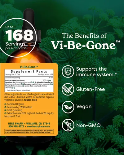 Vista 2 de Herb Pharm Vi-Be-Gone Fórmula herbaria líquida con lomatium para apoyo activo del sistema inmune - 4 onzas