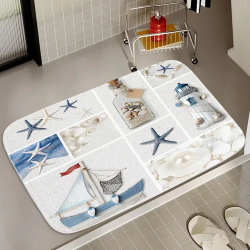 Vista 19 de Alfombra de baño de terciopelo coral con diseño náutico de tortugas marinas, animales de playa, tapete de ducha antideslizante para baño de océano