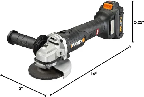 Vista 7 de WORX WX812L - Amoladora angular inalámbrica de 4.5 pulgadas, sin escobillas de 20 V 8500 RPM; protección antiretroceso; marco delgado y ligero