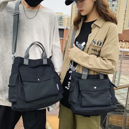 Vista 5 de Bolsa de lona para mujer, bolsa cruzada de lona con bolsillos para mujer, para ir de compras, viajes, trabajo