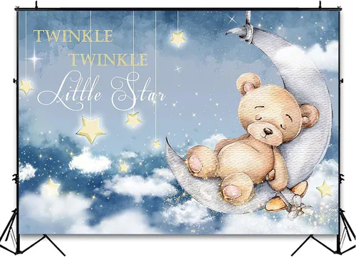 Vista 4 de Avezano Twinkle Twinkle Little Star - Telón de fondo para baby shower, luna azul profundo, estrellas y decoración de fiesta de baby shower