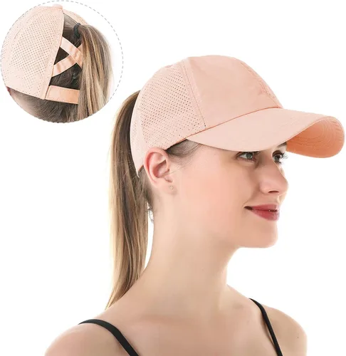 Vista 7 de HGGE Gorra de béisbol para mujer, con diseño de cola de caballo cruzada, ajustable, de secado rápido