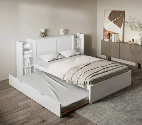 Vista 11 de DEINPPA Cama capitán completa con cabecera de almacenamiento, sofá cama matrimonial con cajones y armarios, marco de cama de plataforma de madera