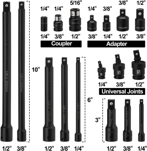 Vista 7 de Mayouko Juego de accesorios de herramientas de accionamiento de 18 piezas, juego de accesorios de enchufe, incluye adaptadores de enchufe