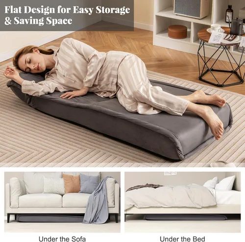 Vista 9 de COSTWAY Silla plegable de suelo, sofá convertible con respaldo ajustable de 14 posiciones, reposacabezas ajustable de 5 posiciones, silla acolchada