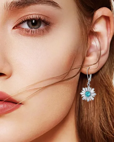 Vista 4 de BDL Genuine Turquoise Jewelry for Women, Sterling Silver Earrings and Necklaces for Women, Leverback Dangle Drop Earrings Jewelry