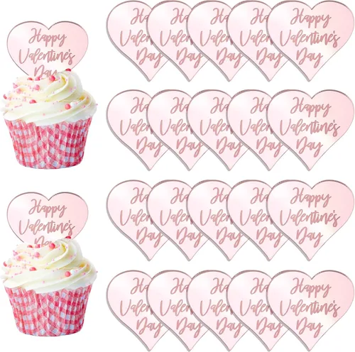 Vista 10 de Decoración para el Día de San Valentín – 20 unidades de discos y palillos para tartas de corazón, decoración de acrílico con espejo