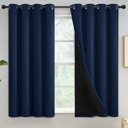Vista 65 de Yakamok Cortinas negras, cortinas de ventana con aislamiento térmico y eficiencia energética para dormitorio, cortinas opacas completas y cortinas