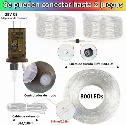Vista 7 de OMIKA Luces de cuerda conectables de 66 pies con 800 LED para exteriores, luces de cuerda LED multicolor con enchufe y control remoto con Varios