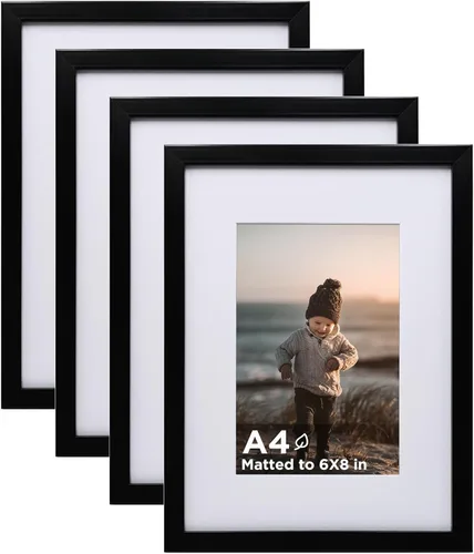 Vista 97 de KINLINK Marco de Fotos A3 Negro Juego de 4, Marcos de Fotos de Madera con Paspartú A4 con Plexiglás para A4 con Paspartú o A3 sin Paspartú