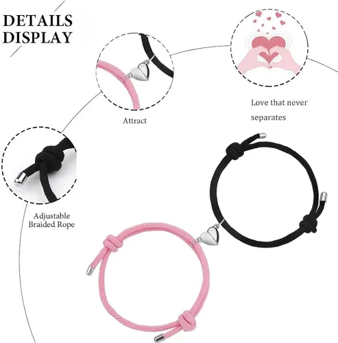 Vista 3 de Magnetic Couple Bracelets, Mutual Attraction Bracelets Vows of Eternal Love Jewelry Gifts for Boyfriend Girlfriend Best Friend, Adjustable, 2