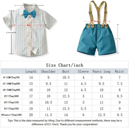 Vista 7 de Conjunto de traje de caballero de manga corta para bebé niño con corbatín + pantalones cortos con tirantes y pantalones cortos para bautizo festivo