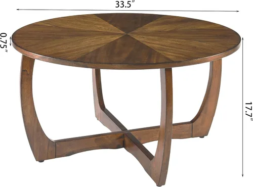 Vista 10 de Mesa de centro de madera redonda de 33.5 "D con patas curvas, tapa de grano