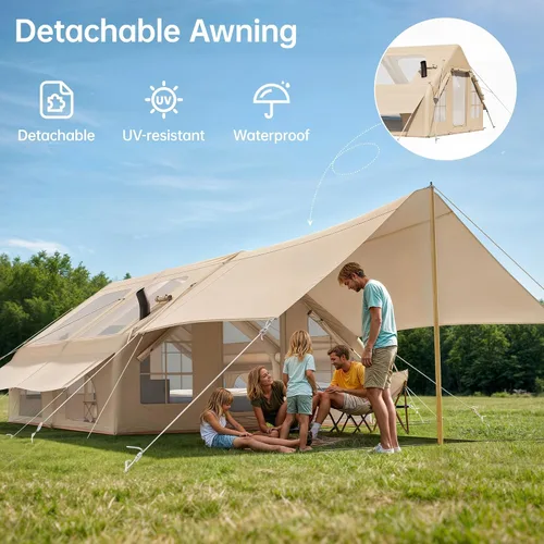 Vista 7 de Tienda de campaña inflable con bomba y 1/2 toldos, tiendas de campaña de aire para 8 a 14 personas para acampar adultos, tienda de campaña grande