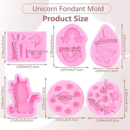 Vista 2 de Moldes de silicona con diseño de unicornios arcoíris, orejas de cuerno, moldes de fondant para decoración de pasteles, decoración de cupcakes