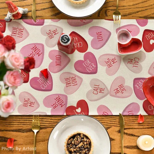 Vista 7 de Artoid Mode Camino de mesa de corazón rosa Ture Love para festival, aniversario, cocina, comedor, decoración para decoración de fiesta del hogar, 13