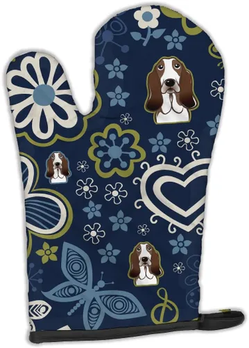 Vista 195 de Caroline's Treasures BB5095OVMT - Manopla de horno con diseño de flores azules afganas, resistente al calor, grueso para sartenes calientes y horno