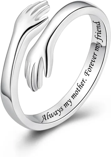 Vista 18 de Anillos de abrazo de plata esterlina S925 para mujeres, adolescentes y niñas, anillo ajustable para nieta, hija, esperanza, promesa, amistad, anillo