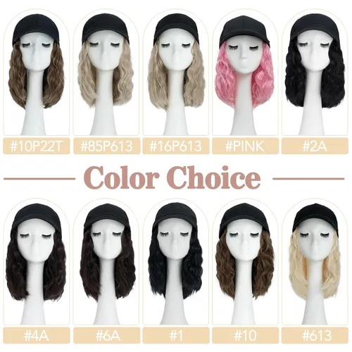 Vista 6 de S-noilite Peluca de gorra de béisbol con extensiones de cabello, 8 pulgadas, corta, rizada, ondulada, estilo Bob, peinado, ajustable, con cabello