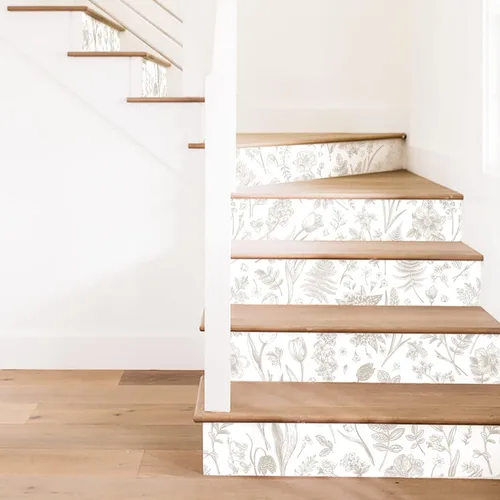 Vista 3 de Funlife - 15 adhesivos de vinilo desmontables para escaleras, autoadhesivos e impermeables, para peldaños de escaleras, 39.37"x7.09" Flores Flores
