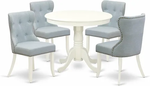 Vista 14 de East West Furniture ANSI3-ABK-21 - Juego de comedor de 3 piezas que contiene una mesa de cocina redonda con pedestal y 2 sillas de comedor Parson
