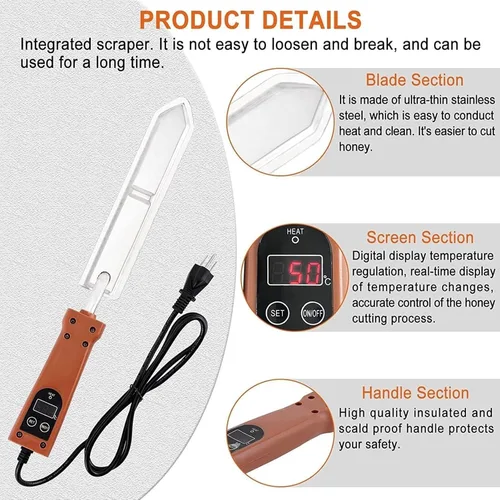 Vista 3 de Electric Honey Cutter - Stainless Steel Decapping Knife with 50-180℃ Temperature Control for Beekeeping, Wax Extractor Tool for Efficient Honey