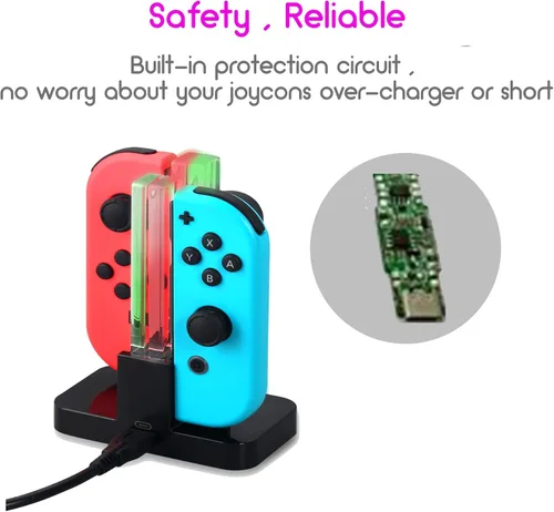 Vista 5 de Power Dock - Switch Joycon cargador de controlador, base de carga 4 en 1 para controlador Nintendo, estación de carga rápida, cable de carga USB C