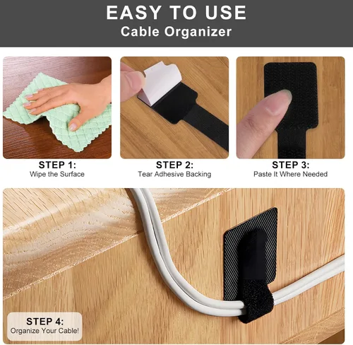 Vista 5 de Paquete de 50 bridas reutilizables autoadhesivas para organizar cables, correas ajustables de gancho y bucle para organizar cables de datos, cables