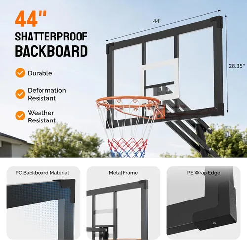 Vista 4 de PEXMOR Aro de baloncesto portátil de 4.92-10 pies con tablero de 44