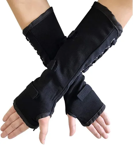 Vista 5 de MJ Michael - Guante sin dedos clásico BAD Jam Punk Armbrace de algodón, vendajes con hebillas, guante negro, Negro