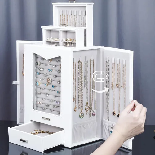 Vista 3 de Homde Organizador de joyas con ganchos de ventana de cristal real, regalo para mujeres, caja de joyería para collares, anillos, aretes, pulseras