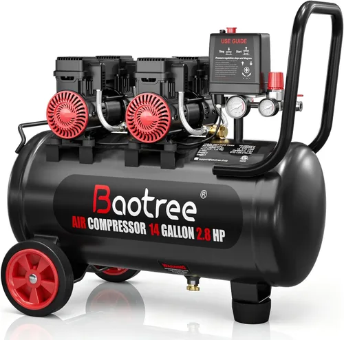 Vista 9 de Compresor de aire ultra silencioso de 3 galones con dos acopladores rápidos, 1.2HP MAX 115PSI Compresor de aire sin aceite Tanques de acero