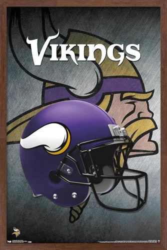 Vista 17 de Trends International NFL Minnesota VIkings - Póster de pared con casco 16, 14.725 x 22.375 pulgadas, versión enmarcada de madera de granero Versión