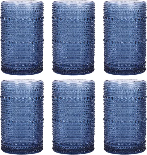 Vista 20 de Moretoes - Juego de 6 vasos de cristal vintage con forma de hobuña, color azul