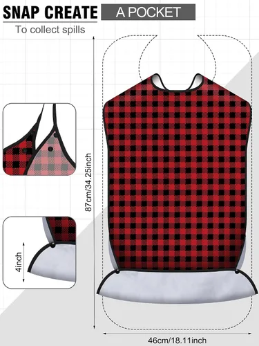 Vista 2 de 10 baberos para adultos para comer, lavable, impermeable, protector de ropa con atrapa migas, baberos grandes reutilizables ajustables para hombres